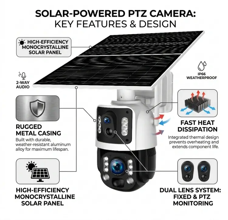 Industrial-grade foldable solar security camera with IP66 weatherproofing for remote deployment